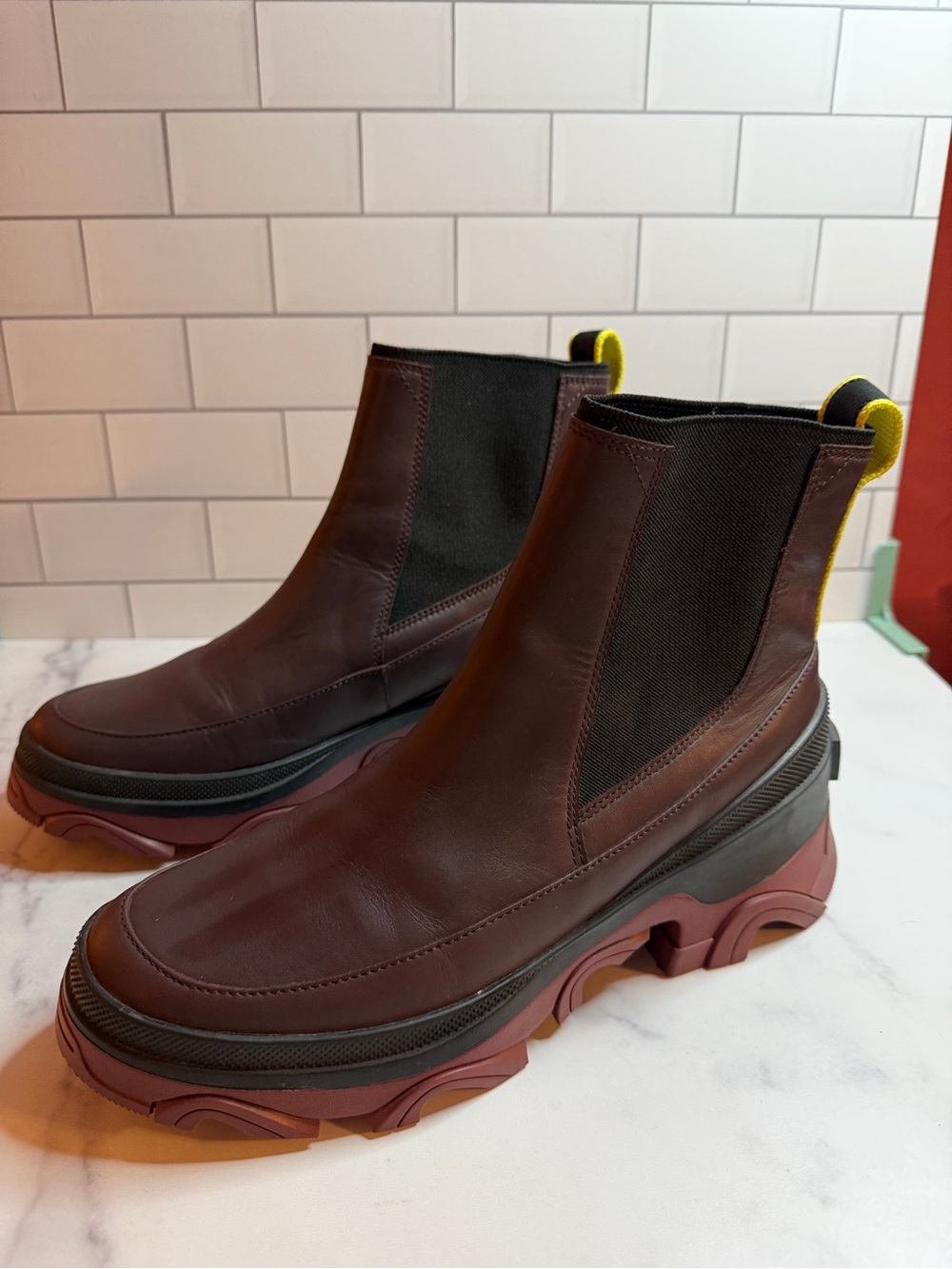 SOREL Brex Chelsea WP Waterproof Leather Boots Cinder Burgundy Women’s 9.5